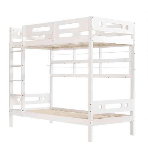 Cama alta infantil 90x200 - Com grade de segurança, prateleira aberta, escada de cinco degraus, amplo espaço de armazenamento - Branco
