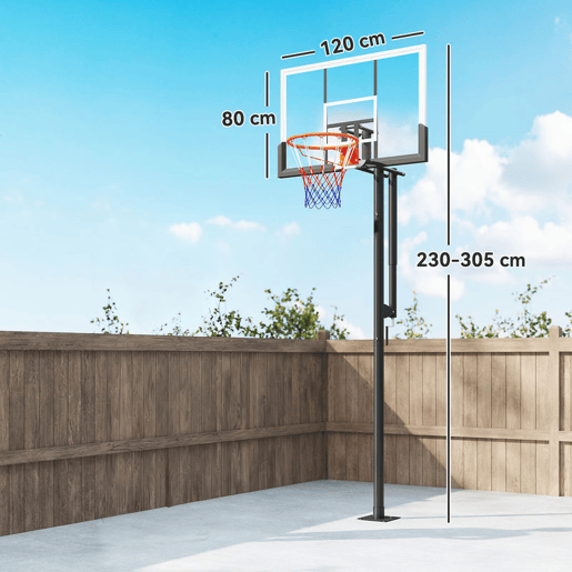 SPORTNOW Cesto de Basquetebol para Exterior no Chão, Altura Ajustável 230-375 cm, Cesto de Basquetebol com Suporte, Manivela, Painel Inquebrável 120 cm, Aro Ø48 cm, para Adolescentes e Adultos