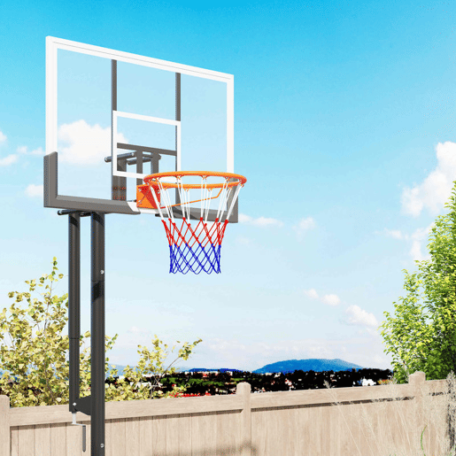 SPORTNOW Cesto de Basquetebol para Exterior no Chão, Altura Ajustável 230-375 cm, Cesto de Basquetebol com Suporte, Manivela, Painel Inquebrável 120 cm, Aro Ø48 cm, para Adolescentes e Adultos