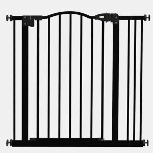 PawHut Barreira de Segurança para Cães Barreira com Largura Ajustável 74-80 cm Barreira para Cães com Extensão para Escadas e Portas Preto