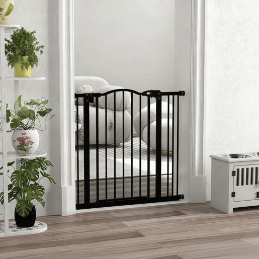 PawHut Barreira de Segurança para Cães Barreira com Largura Ajustável 74-80 cm Barreira para Cães com Extensão para Escadas e Portas Preto