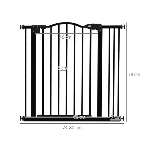 PawHut Barreira de Segurança para Cães Barreira com Largura Ajustável 74-80 cm Barreira para Cães com Extensão para Escadas e Portas Preto