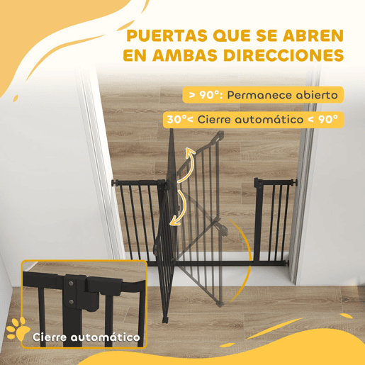 PawHut Barreira de Segurança para Cães Barreira com Largura Ajustável 74-80 cm Barreira para Cães com Extensão para Escadas e Portas Preto
