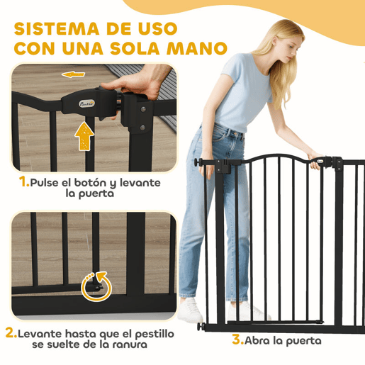 PawHut Barreira de Segurança para Cães Barreira com Largura Ajustável 74-80 cm Barreira para Cães com Extensão para Escadas e Portas Preto