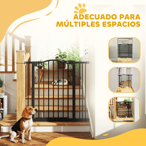 PawHut Barreira de Segurança para Cães Barreira com Largura Ajustável 74-80 cm Barreira para Cães com Extensão para Escadas e Portas Preto