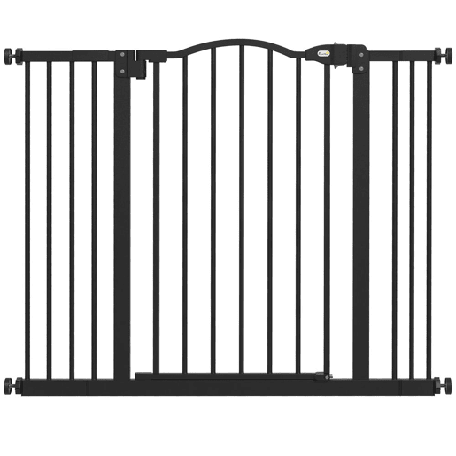 PawHut Barreira de Segurança para Cães Barreira com Largura Ajustável 74-100 cm Barreira para Cães com Extensões para Escadas e Portas Preto