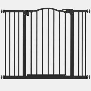 PawHut Barreira de Segurança para Cães Barreira com Largura Ajustável 74-100 cm Barreira para Cães com Extensões para Escadas e Portas Preto