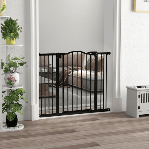 PawHut Barreira de Segurança para Cães Barreira com Largura Ajustável 74-100 cm Barreira para Cães com Extensões para Escadas e Portas Preto