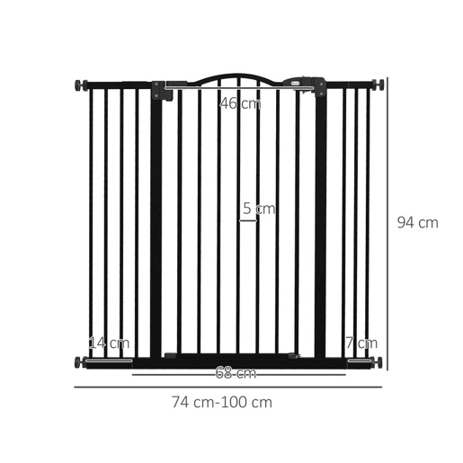 PawHut Barreira de Segurança para Cães Barreira com Largura Ajustável 74-100 cm Barreira para Cães com Extensões para Escadas e Portas Preto