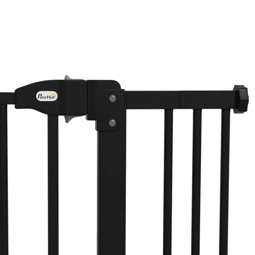 PawHut Barreira de Segurança para Cães Barreira com Largura Ajustável 74-100 cm Barreira para Cães com Extensões para Escadas e Portas Preto