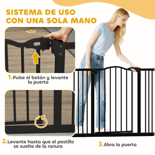 PawHut Barreira de Segurança para Cães Barreira com Largura Ajustável 74-100 cm Barreira para Cães com Extensões para Escadas e Portas Preto