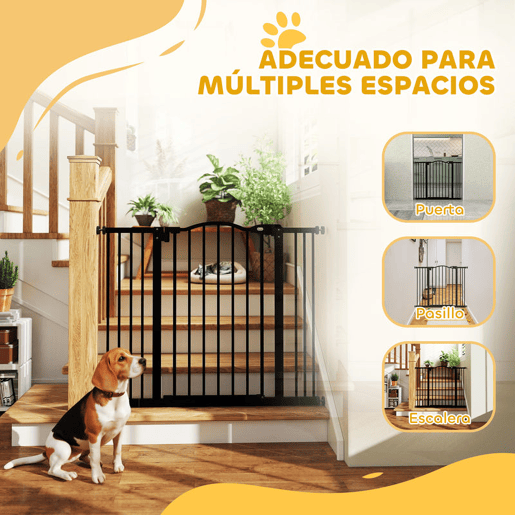 PawHut Barreira de Segurança para Cães Barreira com Largura Ajustável 74-100 cm Barreira para Cães com Extensões para Escadas e Portas Preto