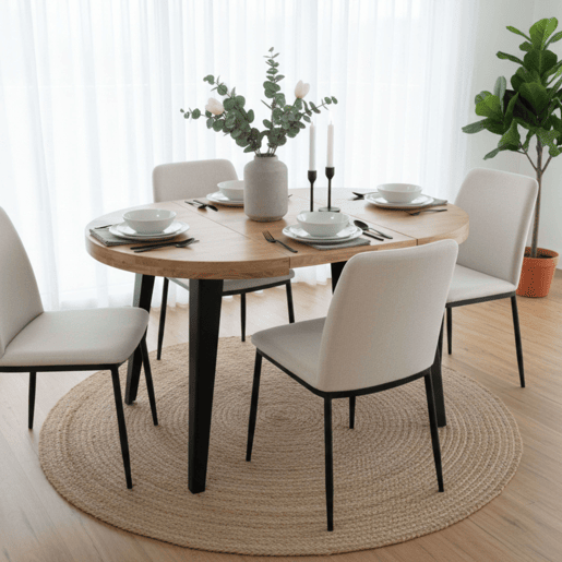 Mesa de jantar extensível redonda Berg, 3 posições, até 6 pessoas, 80120160x80x76 cm Mesa de jantar extensível redonda Berg, 3 posições, até 6 pessoas, 80120160x80x76 cm