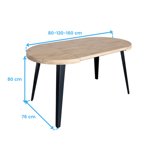 Mesa de jantar extensível redonda Berg, 3 posições, até 6 pessoas, 80120160x80x76 cm Mesa de jantar extensível redonda Berg, 3 posições, até 6 pessoas, 80120160x80x76 cm