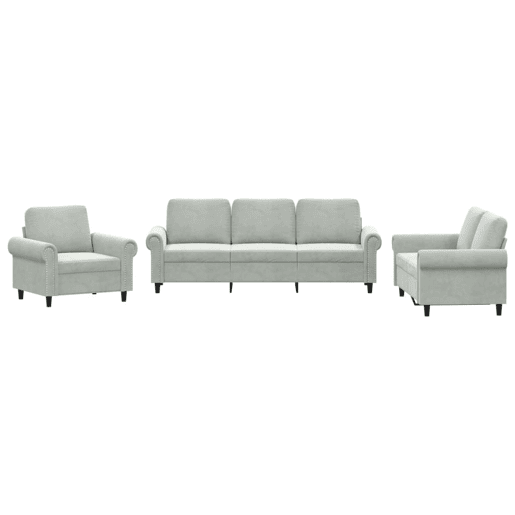 vidaXL 3 pcs conjunto de sofás com almofadões veludo cinzento-claro