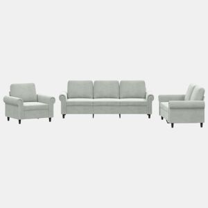vidaXL 3 pcs conjunto de sofás com almofadões veludo cinzento-claro