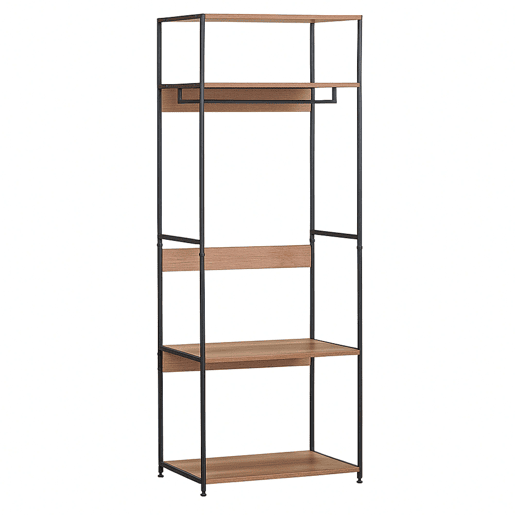 Lofi Bedroom Closet Aberto com 3 Prateleiras e Cabide em Carvalho Cambriano e Preto 60x175x40 cm