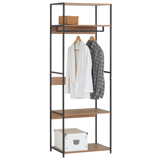 Lofi Bedroom Closet Aberto com 3 Prateleiras e Cabide em Carvalho Cambriano e Preto 60x175x40 cm