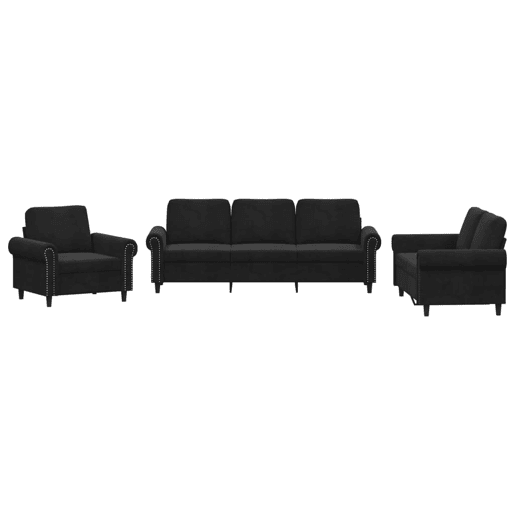 vidaXL 3 pcs conjunto de sofás com almofadões veludo preto vidaXL 3 pcs conjunto de sofás com almofadões veludo preto
