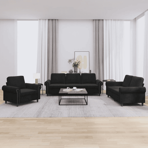 vidaXL 3 pcs conjunto de sofás com almofadões veludo preto vidaXL 3 pcs conjunto de sofás com almofadões veludo preto