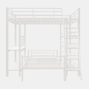 Cama beliche em metal 140*200 cm - Cama multifuncional com vários compartimentos - Branco