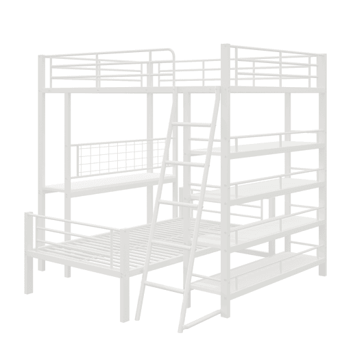 Cama beliche em metal 140*200 cm - Cama multifuncional com vários compartimentos - Branco