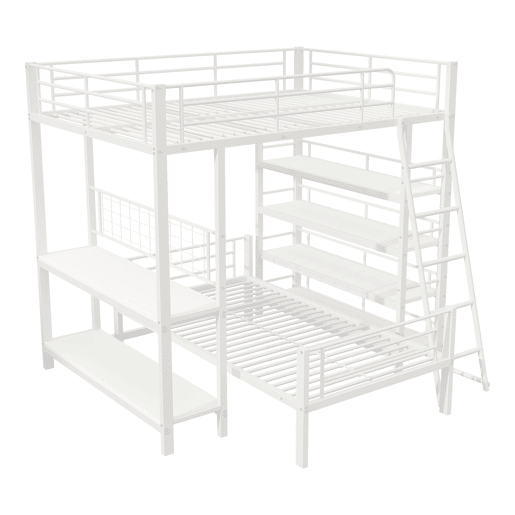 Cama beliche em metal 140*200 cm - Cama multifuncional com vários compartimentos - Branco