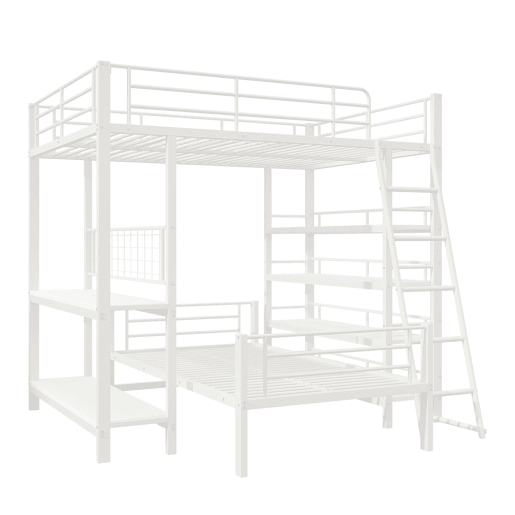 Cama beliche em metal 140*200 cm - Cama multifuncional com vários compartimentos - Branco
