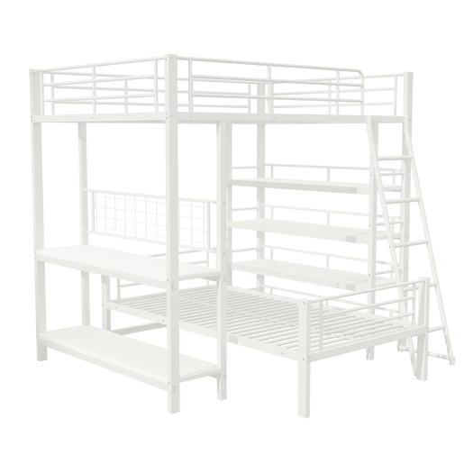 Cama beliche em metal 140*200 cm - Cama multifuncional com vários compartimentos - Branco