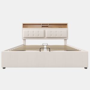 Cama estofada 140x200 cm - Com porta USB C e cabeceira - Bege