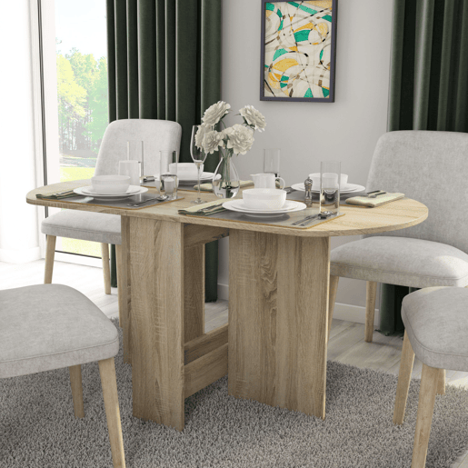 Mesa de Jantar Dobrável, Mesa de Cozinha Redonda com Asas Dobráveis, Carvalho Sonoma Areia, 150 x 75 x 80 cm