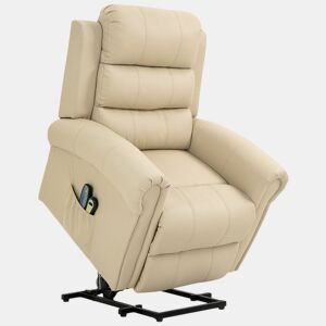 HOMCOM Poltrona Relax Reclinável Elétrica Levanta Pessoas com Massagem Vibratória e Aquecimento Poltrona Elevatória com Controlo Remoto Apoio para Pés Estofada em PU Bolsos Laterais 98x96x105 cm Creme