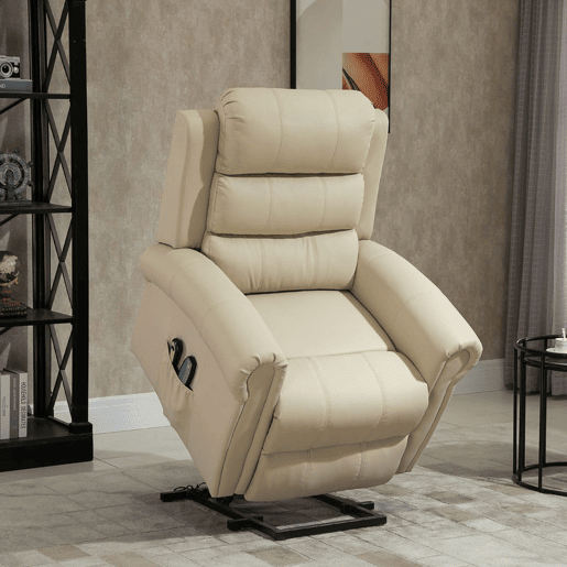 HOMCOM Poltrona Relax Reclinável Elétrica Levanta Pessoas com Massagem Vibratória e Aquecimento Poltrona Elevatória com Controlo Remoto Apoio para Pés Estofada em PU Bolsos Laterais 98x96x105 cm Creme