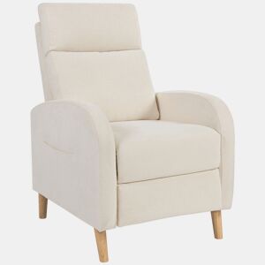 HOMCOM Poltrona Relax Reclinável Manual Poltrona Relax Estofada em Linho Sintético com Apoio para os Pés e Bolso Lateral Poltrona Reclinável para Dormitório Escritório Carga 120 kg 68x90x106 cm Creme