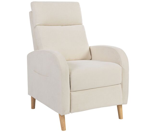 Homcom sillón relax reclinable manual sillón relax tapizado en lino sintético con reposapiés y bolsillo lateral carga 135 kg sillón reclinable para dormitorio oficina crema