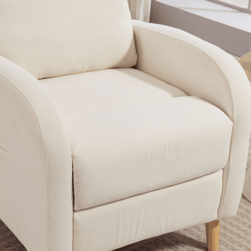 HOMCOM Poltrona Relax Reclinável Manual Poltrona Relax Estofada em Linho Sintético com Apoio para os Pés e Bolso Lateral Poltrona Reclinável para Dormitório Escritório Carga 120 kg 68x90x106 cm Creme