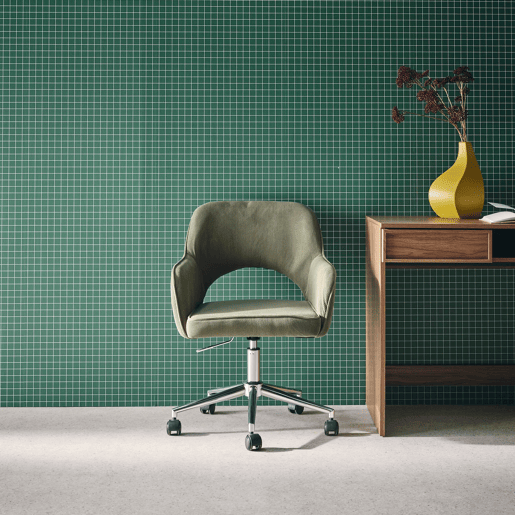 Cadeira de escritório com rodas veludo cotelé base cromada, Jim veludo, Verde caqui, 62x60x99 cm