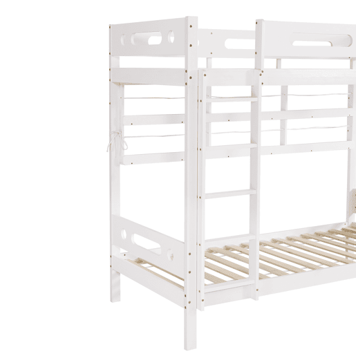 Cama beliche infantil 90x200 - com grade de segurança, 2 gavetas, estante aberta, escada de 5 degraus, grande espaço de armazenamento - Branco