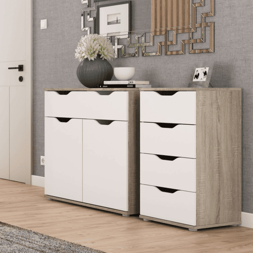 Cômoda, Cômoda de Quarto 4 Gavetas Parc Sonoma Carvalho e Branco Fosco com 40x79x38 cm
