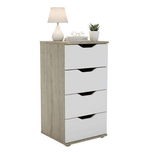 Cômoda, Cômoda de Quarto 4 Gavetas Parc Sonoma Carvalho e Branco Fosco com 40x79x38 cm