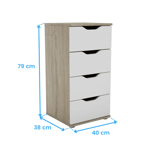 Cômoda, Cômoda de Quarto 4 Gavetas Parc Sonoma Carvalho e Branco Fosco com 40x79x38 cm