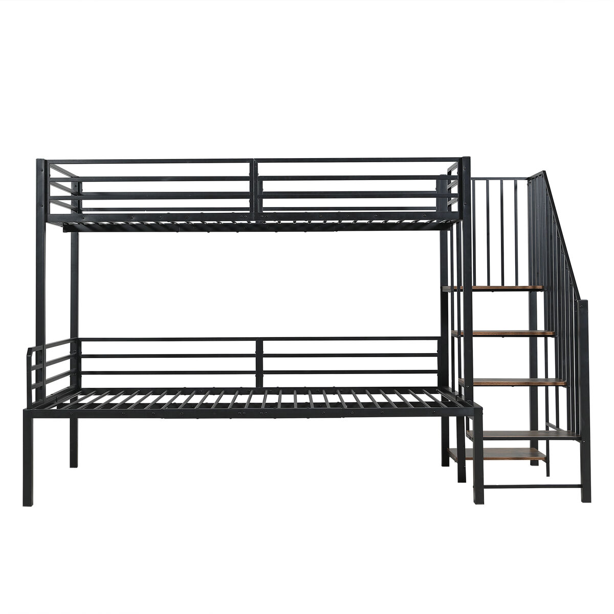 Cama litera + 90x200cm/120x200cm - para niños y adolescentes, con armario esquinero y almacenamiento - negro+madera vintage