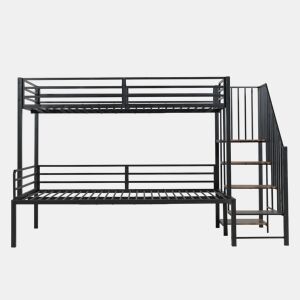Beliche + 90x200cm120x200cm - para crianças e adolescentes, com armário de canto e arrumação - Preto+Madeira vintage