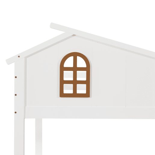 Beliche + cama individual 90x200 e 120x200 - Janelas decorativas, escada inclinada de 4 níveis, cama para crianças e adultos com escorregador, 2 gavetas, estrutura em madeira maciça - Branco