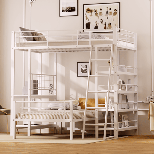 Litera metálica 90*200 - Cama multifuncional com prateleiras - Branca