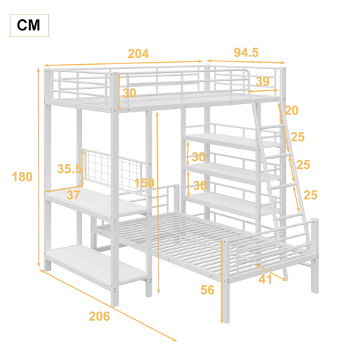 Litera metálica 90*200 - Cama multifuncional com prateleiras - Branca