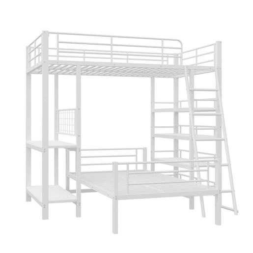 Litera metálica 90*200 - Cama multifuncional com prateleiras - Branca