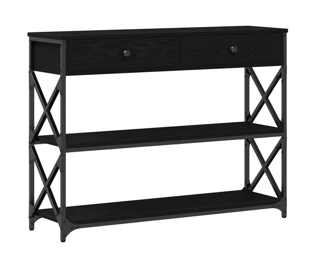 Mesa de consola con cajón roble negro 100 x 28 x 75 cm