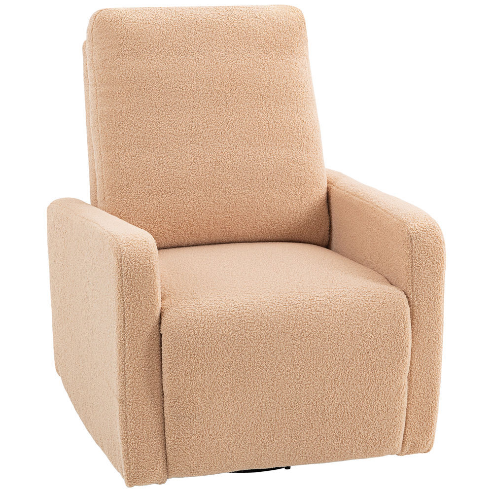 Homcom sillón relax reclinable manual, sillón relax de borreguito con reposabrazos, reposapiés, acolchado grueso, función de balanceo 360°, butaca reclinable hasta 135º para salón, dormitorio, marrón