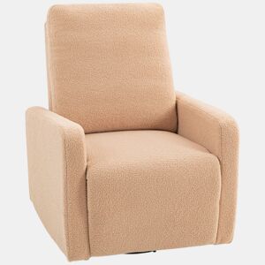 HOMCOM Poltrona Relax Reclinável Manual Poltrona Relax de Borreguito com Apoio de Braços Apoio para Pés, Acolchoado Grosso Função de Baloiço 360° Poltrona Reclinável até 135º 76x94x100 cm Marrom Claro